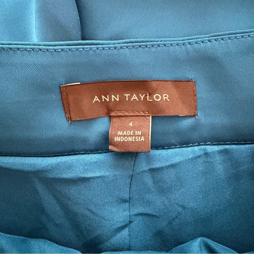 Ann Taylor Teal Satin Wide Leg Pants Fully Lined Side Zip Elegant Career Evening - Picture 8 of 10